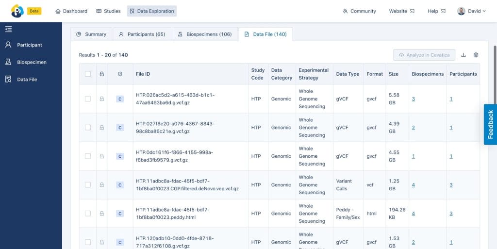 The Data Files Tab within the Data Exploration Tool of the INCLUDE Data Hub